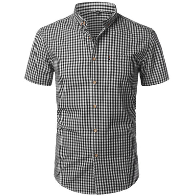 Kariertes Kurzarm Baumwollhemd Herren Business Casual