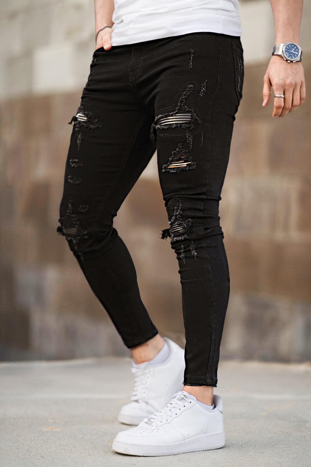 Zerrissene Schwarze Skinny Jeans Herren