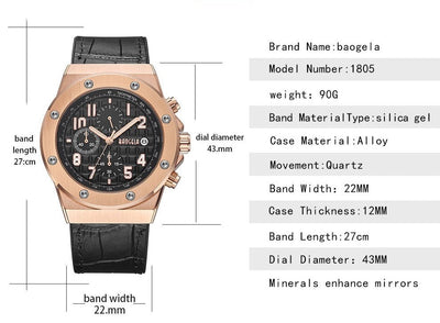 Elegante Herren Chronograph Armbanduhr