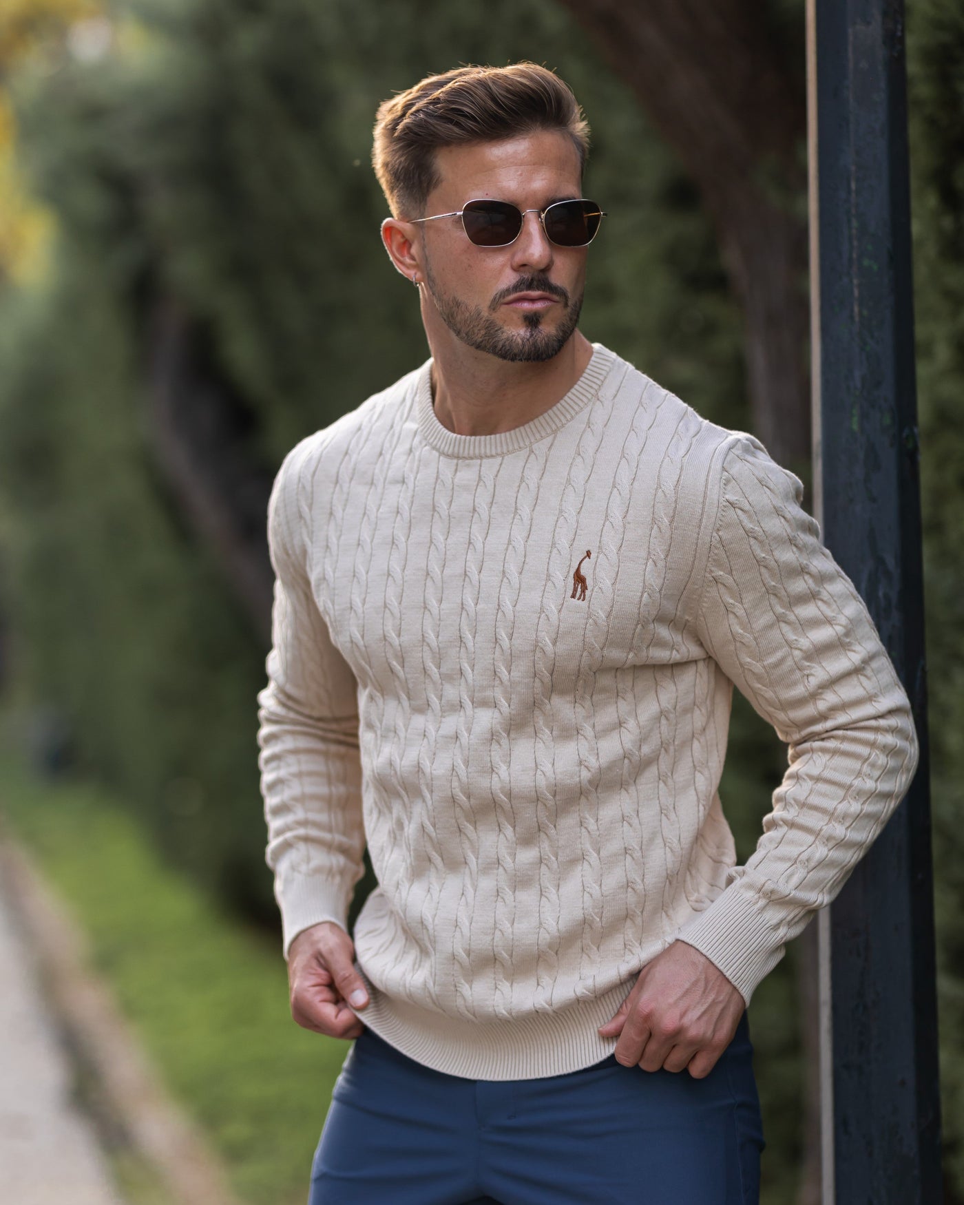 Herren Zopfmuster Strickpullover aus Baumwolle