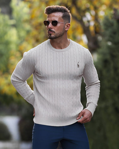 Herren Zopfmuster Strickpullover aus Baumwolle