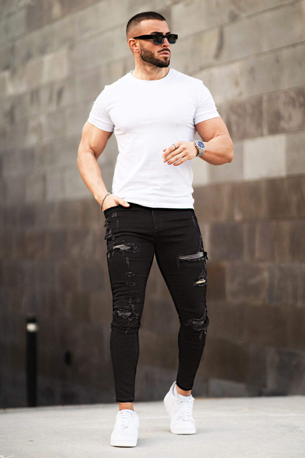 Zerrissene Schwarze Skinny Jeans Herren