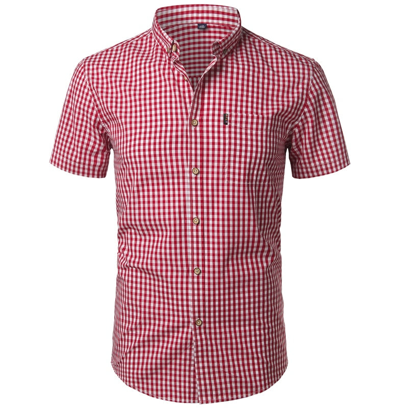 Kariertes Kurzarm Baumwollhemd Herren Business Casual