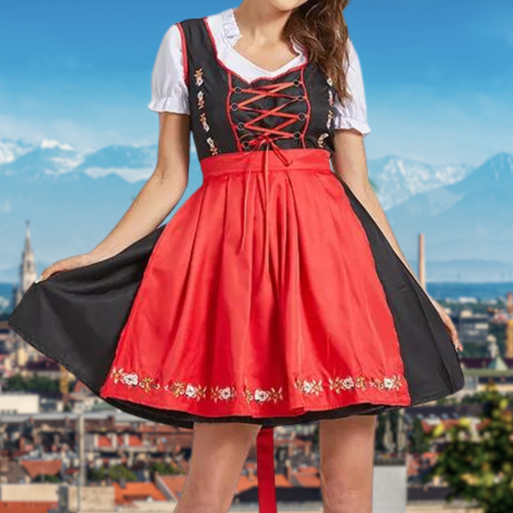 Traditionelle Damen Dirndl Set mit Schürze und Bluse