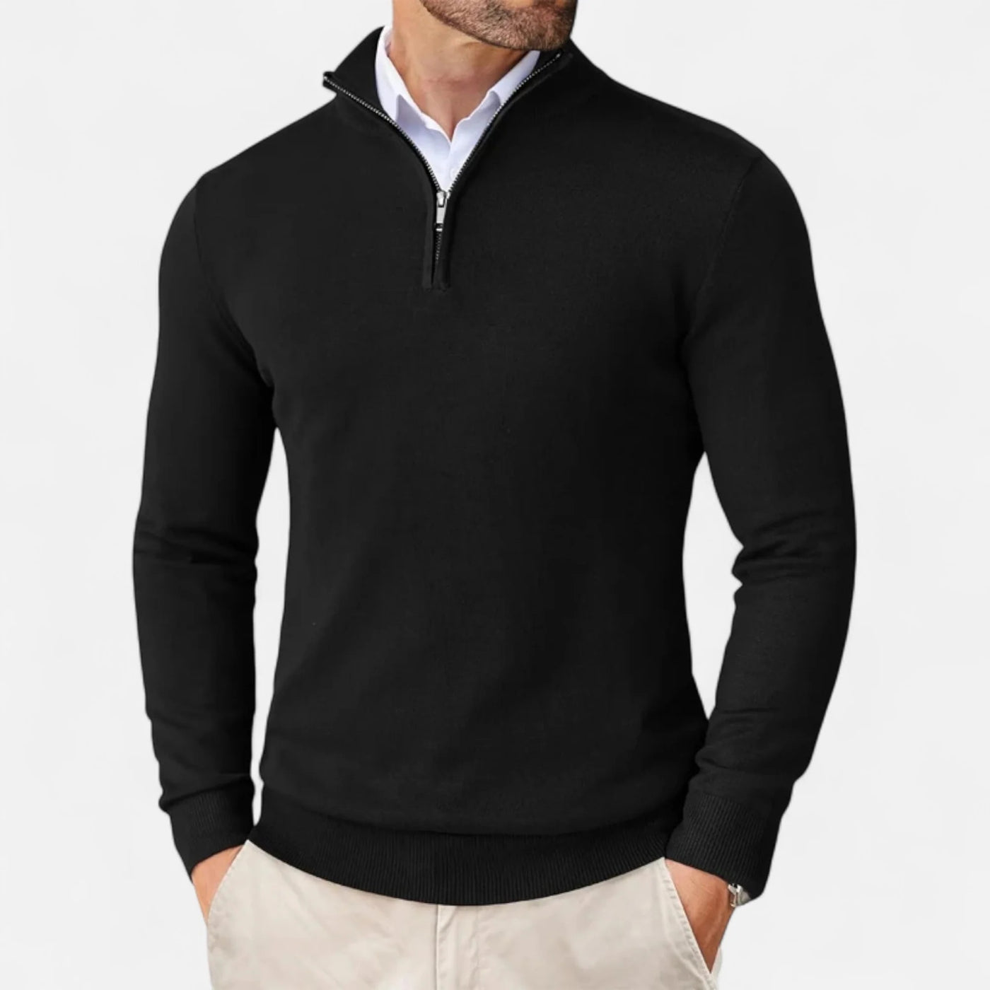 Herren Strickpullover mit Reißverschluss am Kragen - Weicher Baumwollmix