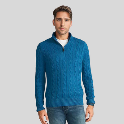 Herren Kabelstrick-Pullover mit Reißverschluss - Warm und Stilvoll