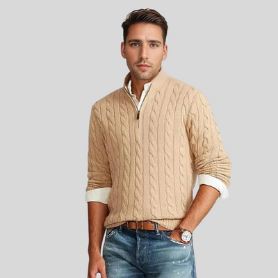 Herren Kabelstrick-Pullover mit Reißverschluss - Warm und Stilvoll