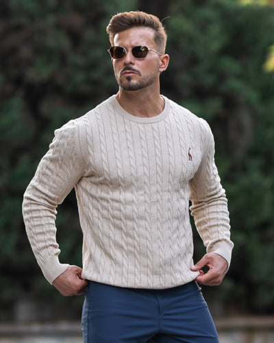 Herren Zopfmuster Strickpullover aus Baumwolle