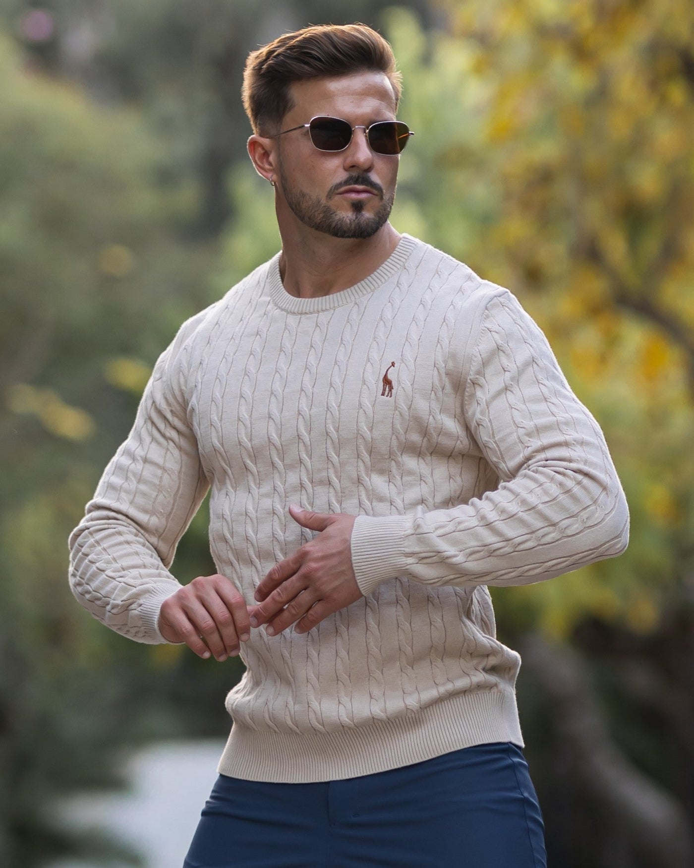 Herren Zopfmuster Strickpullover aus Baumwolle