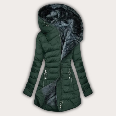 Warme Damen Daunenjacke mit Fellkapuze