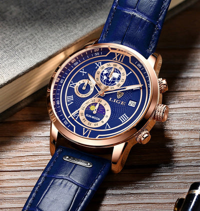 Edles Leder Chronograph Herren Armbanduhr