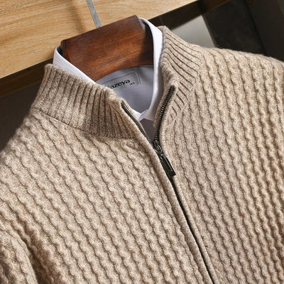 Herren Strukturierter Reißverschluss Merino Strickjacke