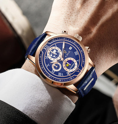 Edles Leder Chronograph Herren Armbanduhr