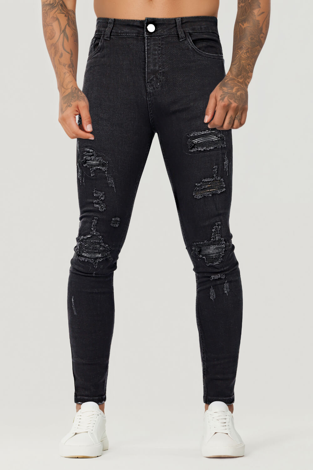 Zerrissene Schwarze Skinny Jeans Herren
