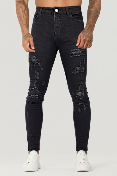 Zerrissene Schwarze Skinny Jeans Herren