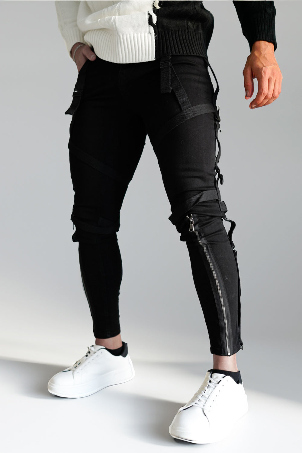 Skinny Herren Jeans mit Reißverschluss - Schwarz
