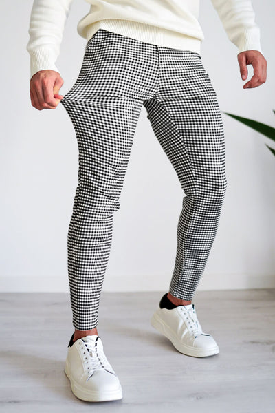 Karierte Herren Stoffhose - Schwarz & Weiß