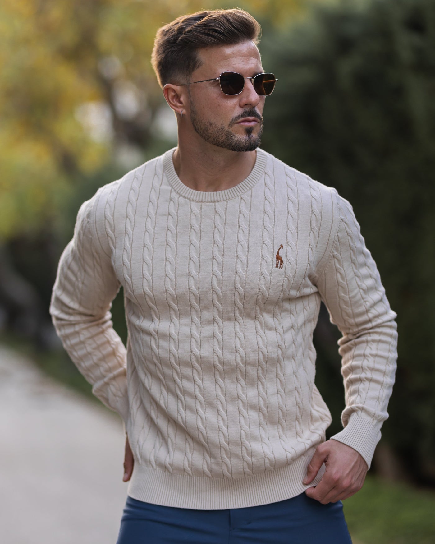 Herren Zopfmuster Strickpullover aus Baumwolle