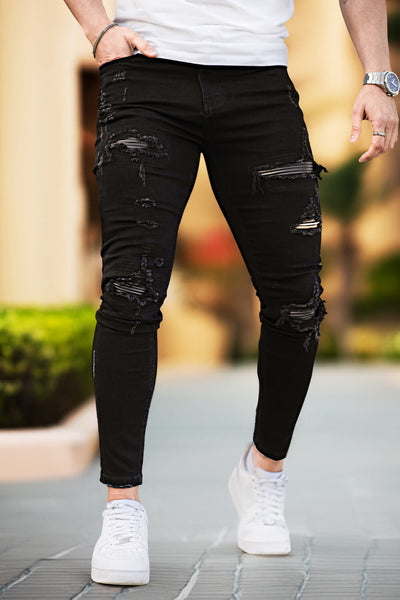 Zerrissene Schwarze Skinny Jeans Herren