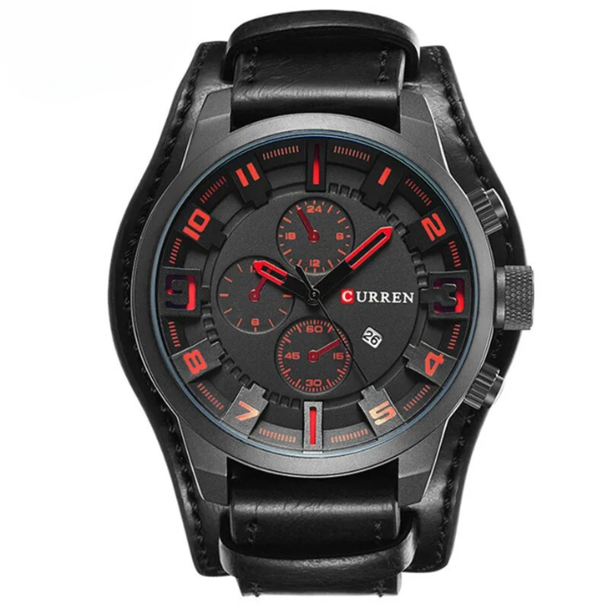 Elegante Herren Chronograph Armbanduhr Leder