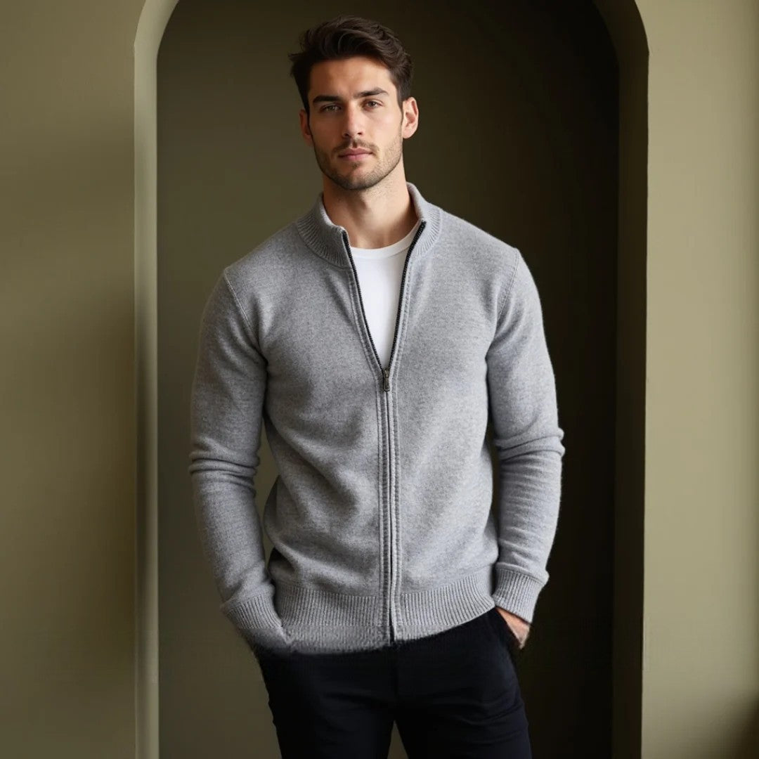 Herren Merino Wolle Strickjacke mit Reißverschluss