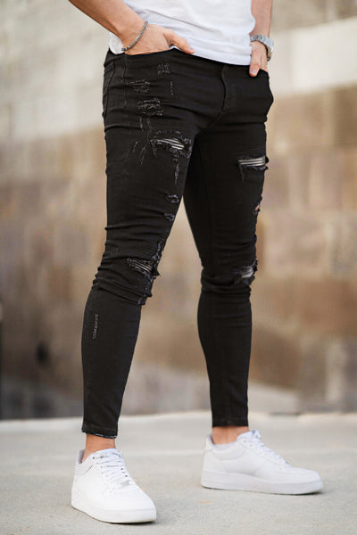 Zerrissene Schwarze Skinny Jeans Herren