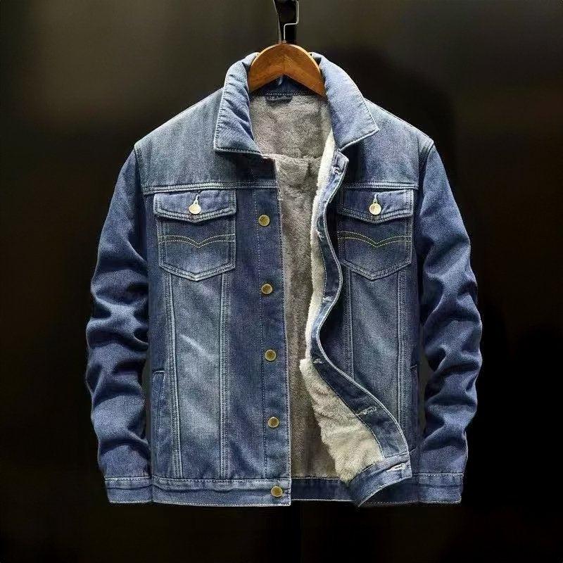 Gefütterte Herren Jeansjacke mit Fleece-Innenfutter