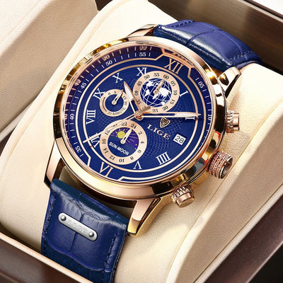 Edles Leder Chronograph Herren Armbanduhr