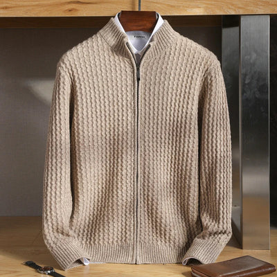 Herren Strukturierter Reißverschluss Merino Strickjacke