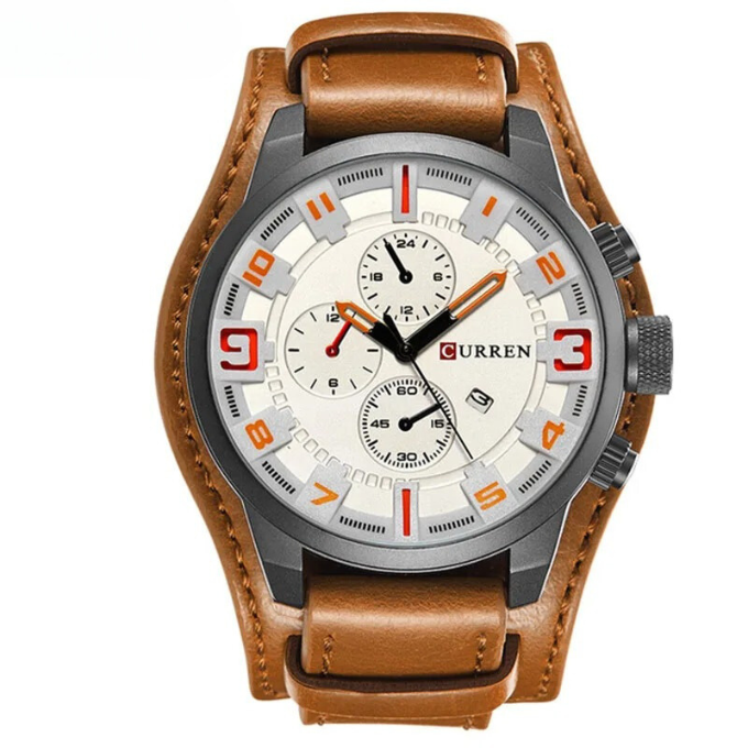 Elegante Herren Chronograph Armbanduhr Leder