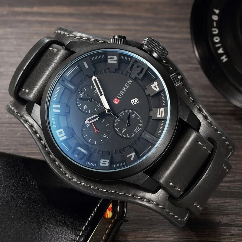 Elegante Herren Chronograph Armbanduhr Leder