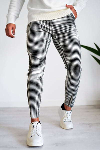 Karierte Herren Stoffhose - Schwarz & Weiß
