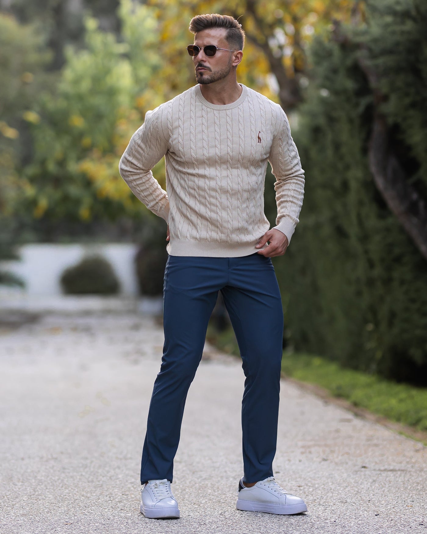 Herren Zopfmuster Strickpullover aus Baumwolle