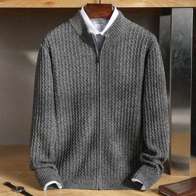 Herren Strukturierter Reißverschluss Merino Strickjacke