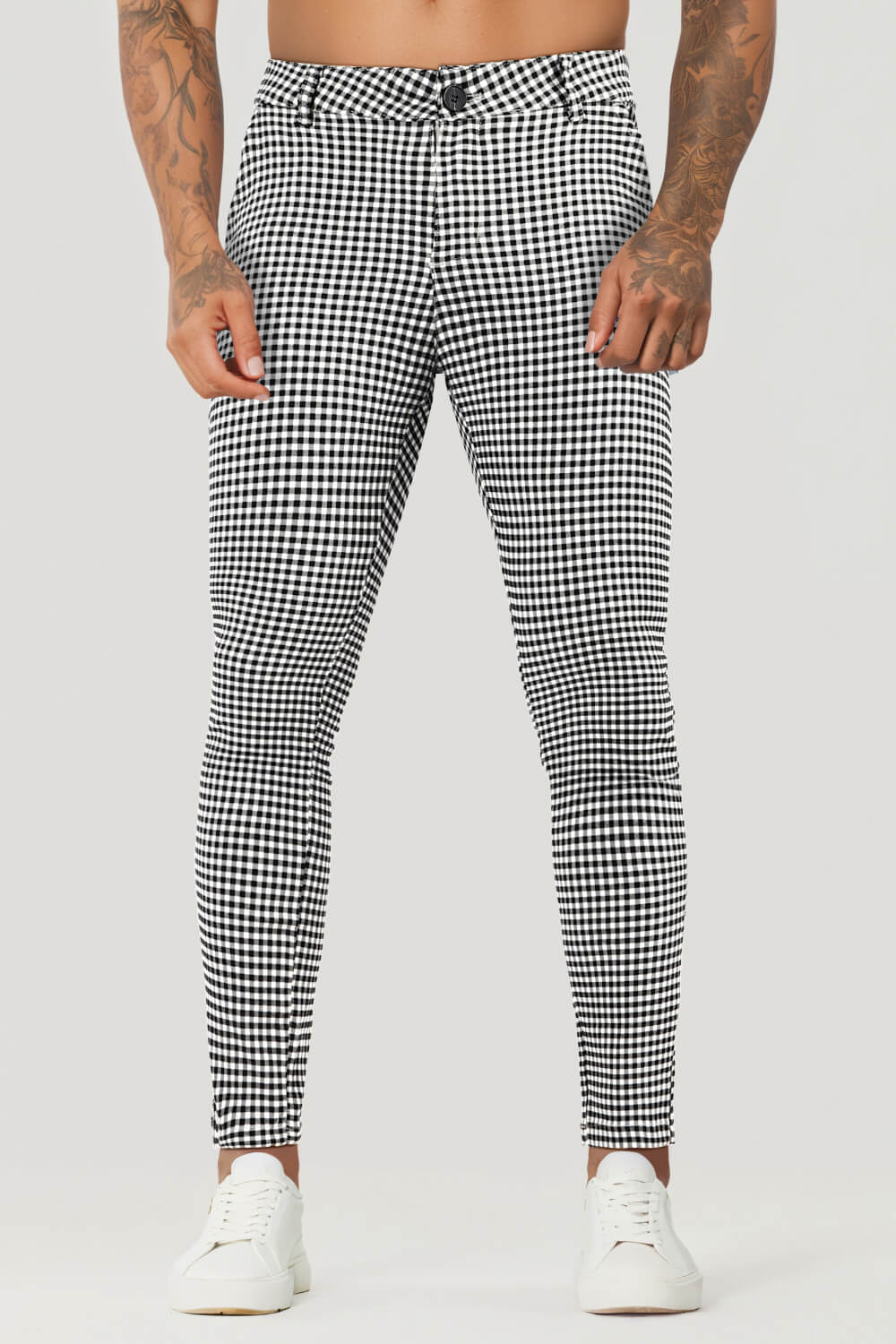 Karierte Herren Stoffhose - Schwarz & Weiß