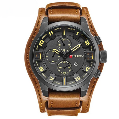 Elegante Herren Chronograph Armbanduhr Leder