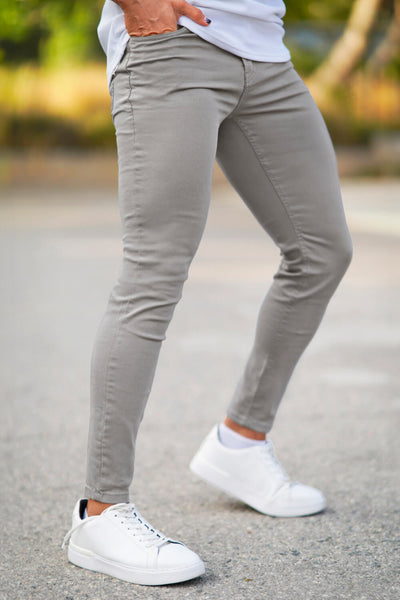 Schmale Hellgraue Herren Jeans