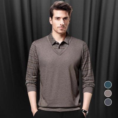 Modernes Herren Langarmshirt mit Lagen-Look und Rundhalsausschnitt