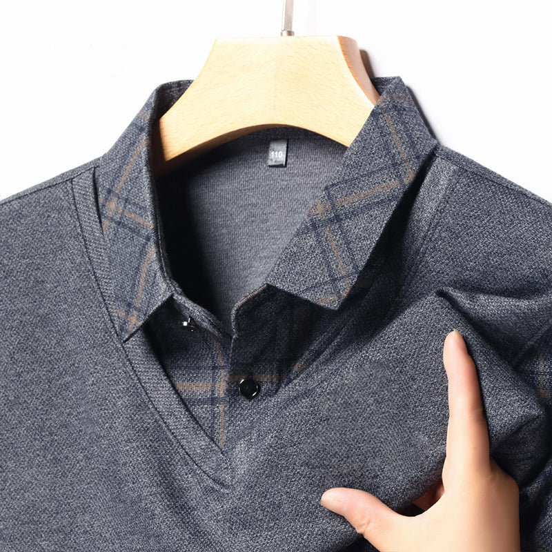 Modernes Herren Langarmshirt mit Lagen-Look und Rundhalsausschnitt