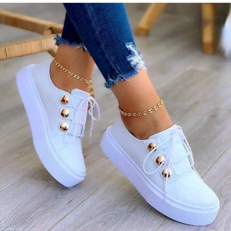 Damen Sneakers Weiße Schicke Schuhe Flache Schuhe Weiße